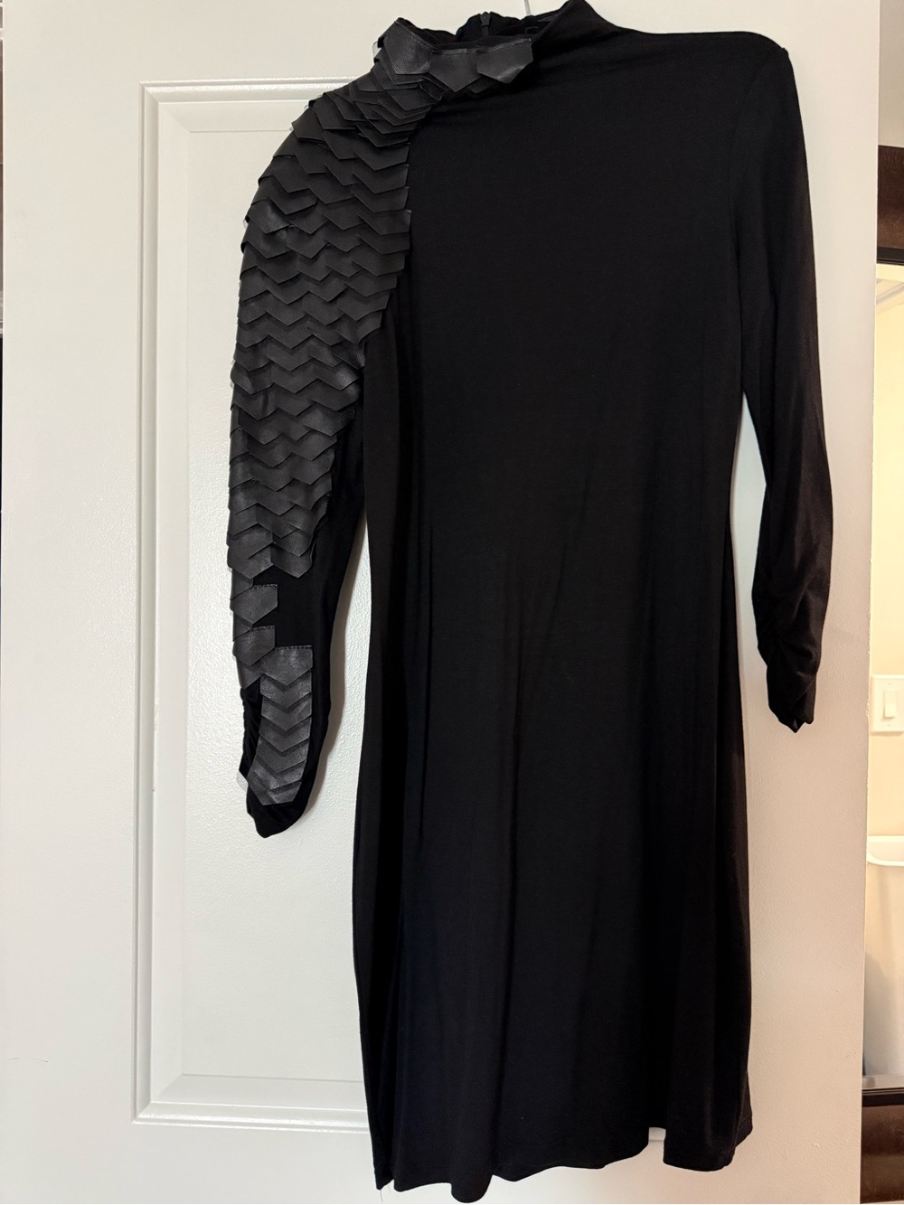 Gracia Black Long Sleeve Dress with Textured Pleated Sleeve